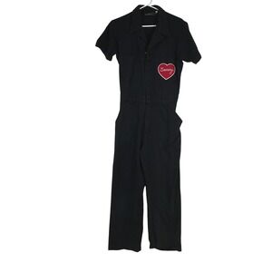Big Bud Press Short Sleeve Jumpsuit Black Sonny Heart Patch Women Size M